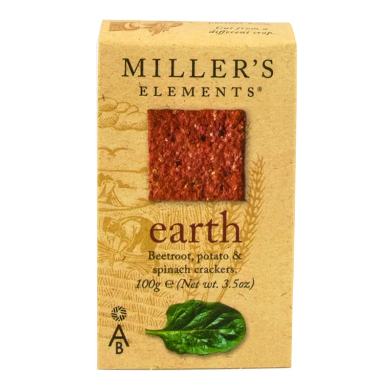 Artisan Biscuits Millers Elements Earth Crackers Potato Beetroot Spinach 100g