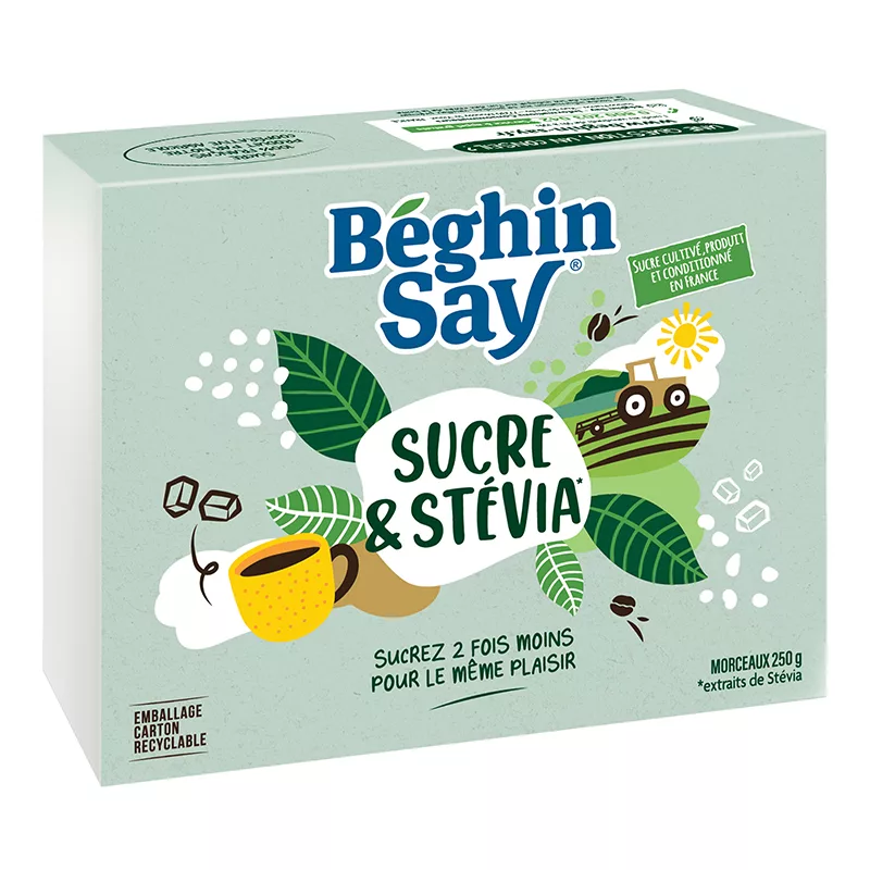 Béghin Say White Sugar Cubes with Stevia 250g