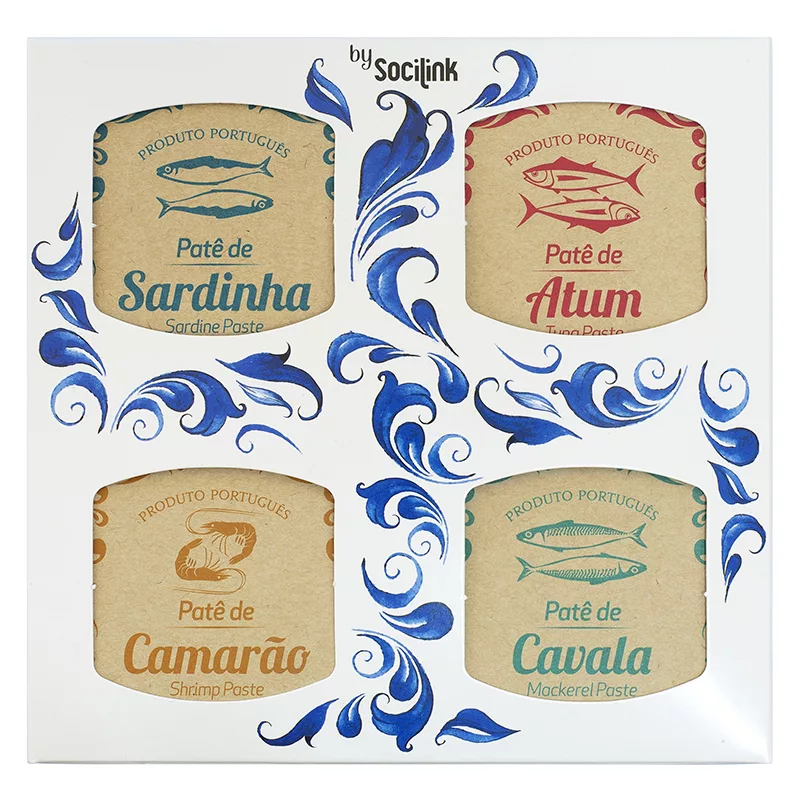 bySocilink Nº16 Canned Fish Set Sardine Tuna Mackerel Shrimp Patés 4x65g