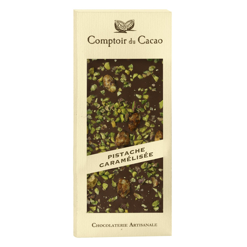 Comptoir du Cacao Milk Chocolate Tablet Caramelised Pistachios 90g