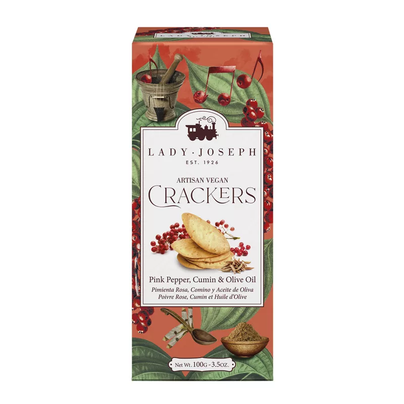 Lady Joseph Pink Pepper, Cumin & Olive Oil Crackers 100g