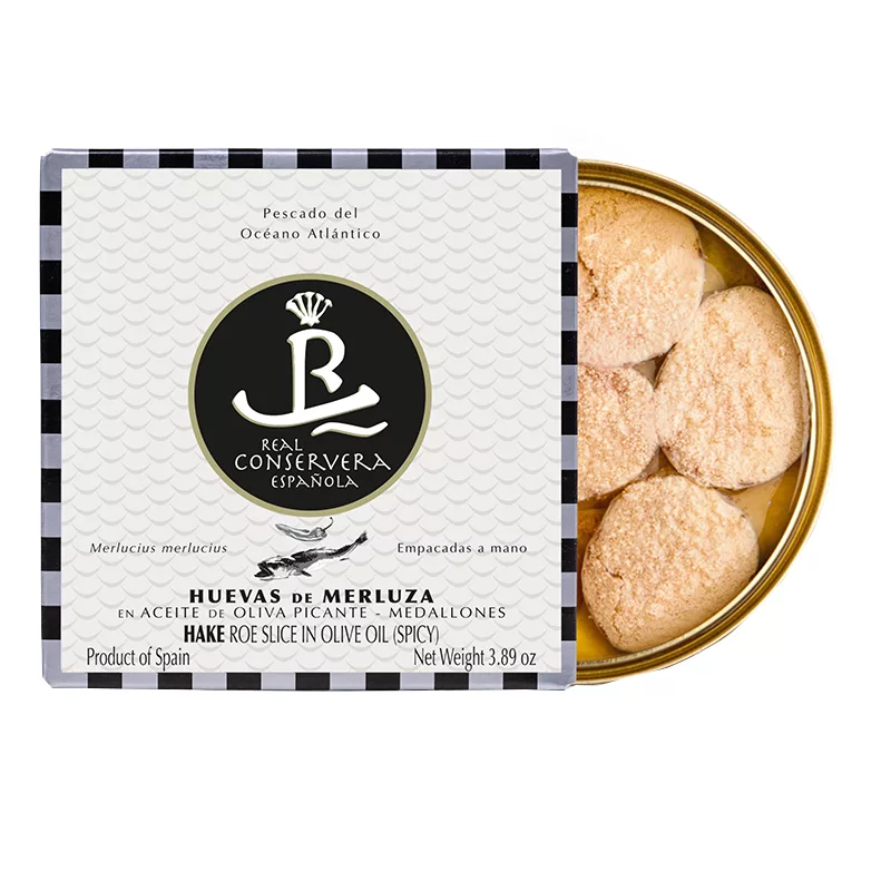 Real Conservera Española Hake Roe Medallions Spicy Olive Oil 110g